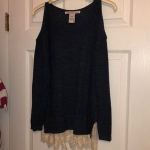 Cold Shoulder Sweater with Lace Detail